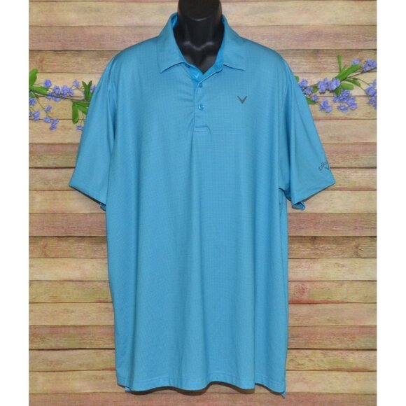 Callaway Opti Dri Men's Swing Tech Blue Micro Check Polo Golfing Shirt Size 2XLT - Picture 1 of 9